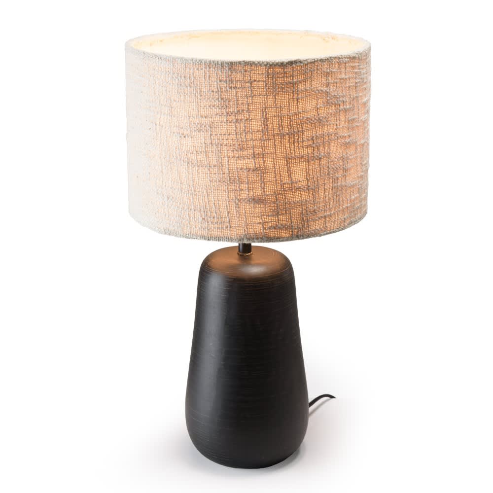 Lampe à poser 28x28cm manguier antique abat-jour en tissu beige — vue 4