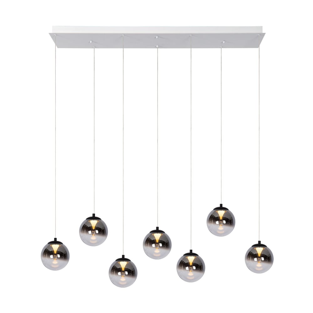 Atmooz Monza 7 rechteckige Pendelleuchte aus Rauchglas mit LED 2700K dimmbar Weiß Metall