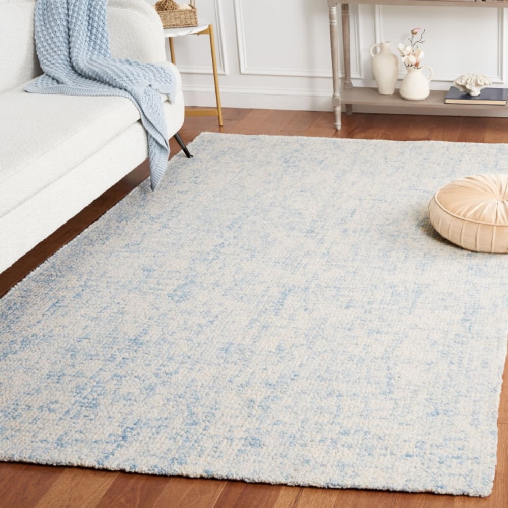 Tapis géométrique en laine bleu/blanc, 152 x 244 cm — vue 3
