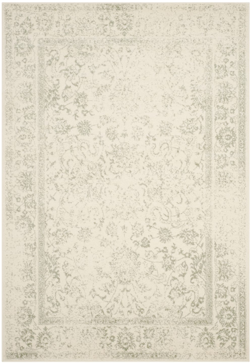 Tapis vintage patiné en polypropylène blanc/vert, 183 x 244 cm