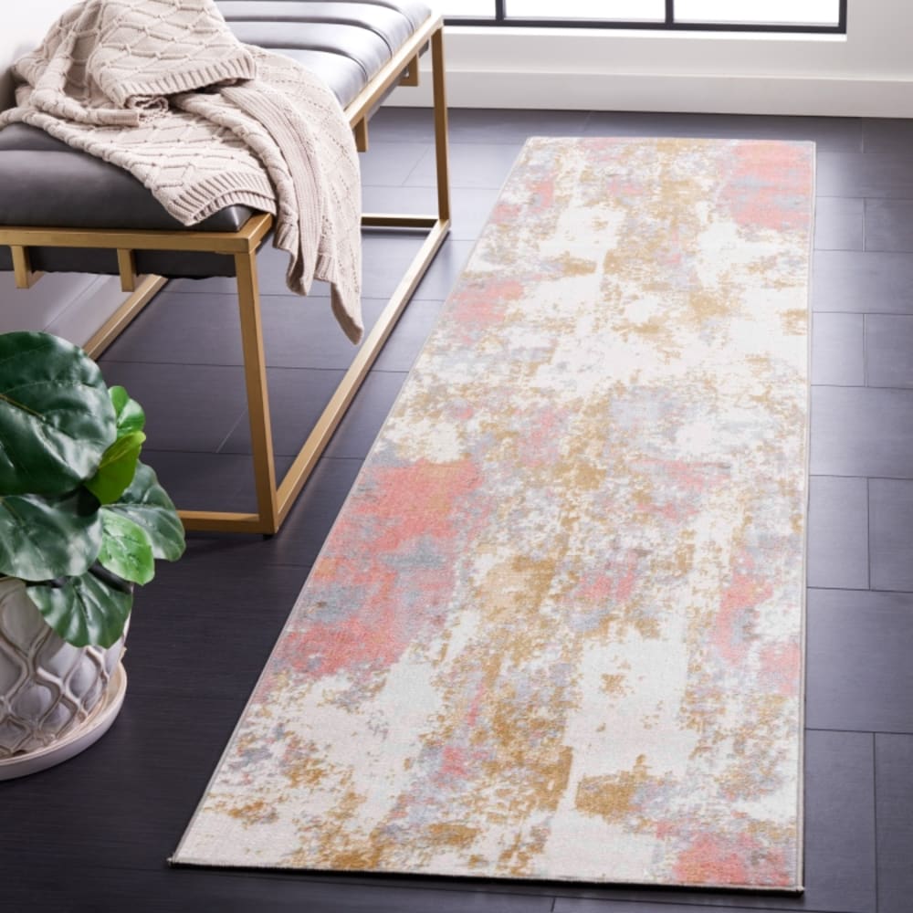 Tapis contemporain en polyester blanc/gris, 66 x 244 cm — vue 3