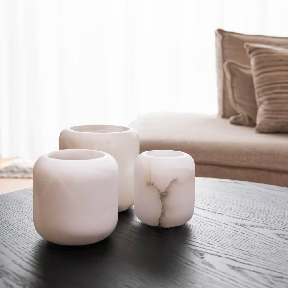 Photophore en composite beige naturel, design organique, taille s — vue 3