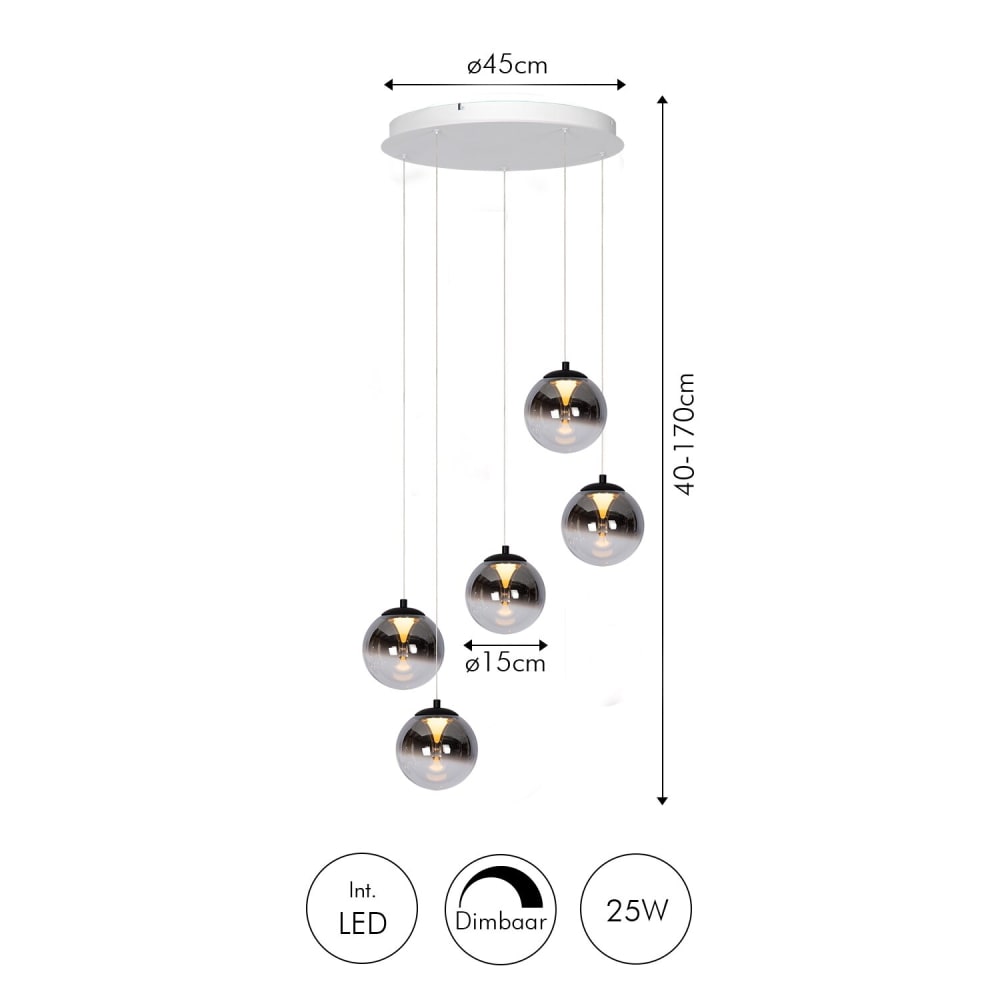 Suspension monza 5 en verre fumé avec led 2700k dimmable — vue 4