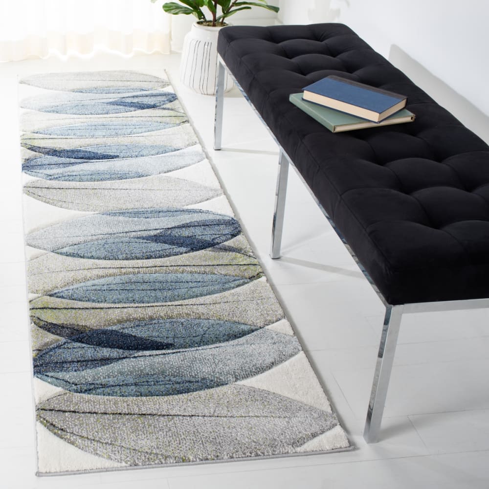 Tapis contemporain en polypropylène blanc/bleu, 69 x 244 cm — vue 3