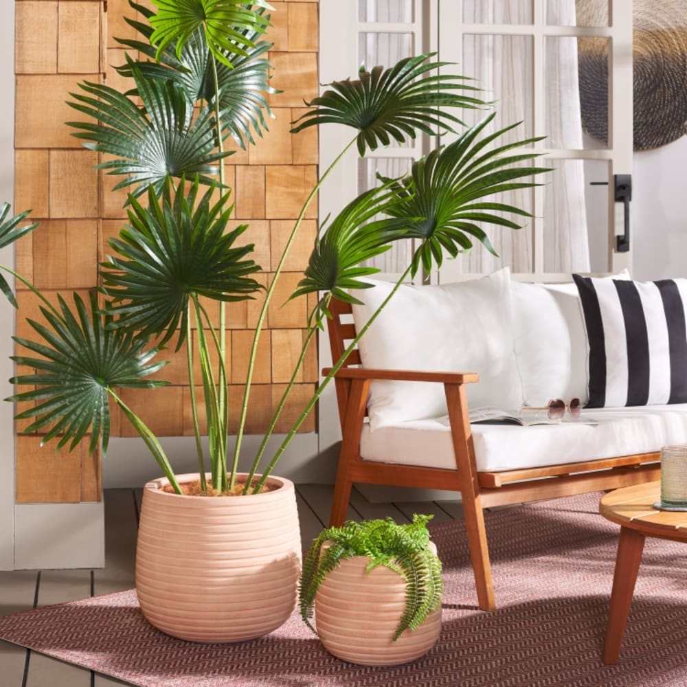 Ensemble de 2 pots de fleurs en céramique orange — vue 3
