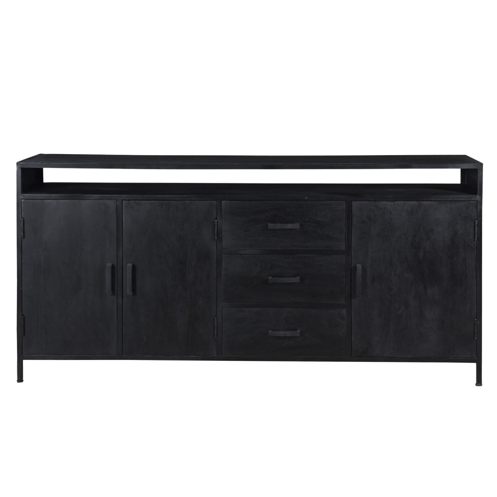 Livingfurn Sideboard aus Mangoholz 180*40cm, Schwarz Schwarz
