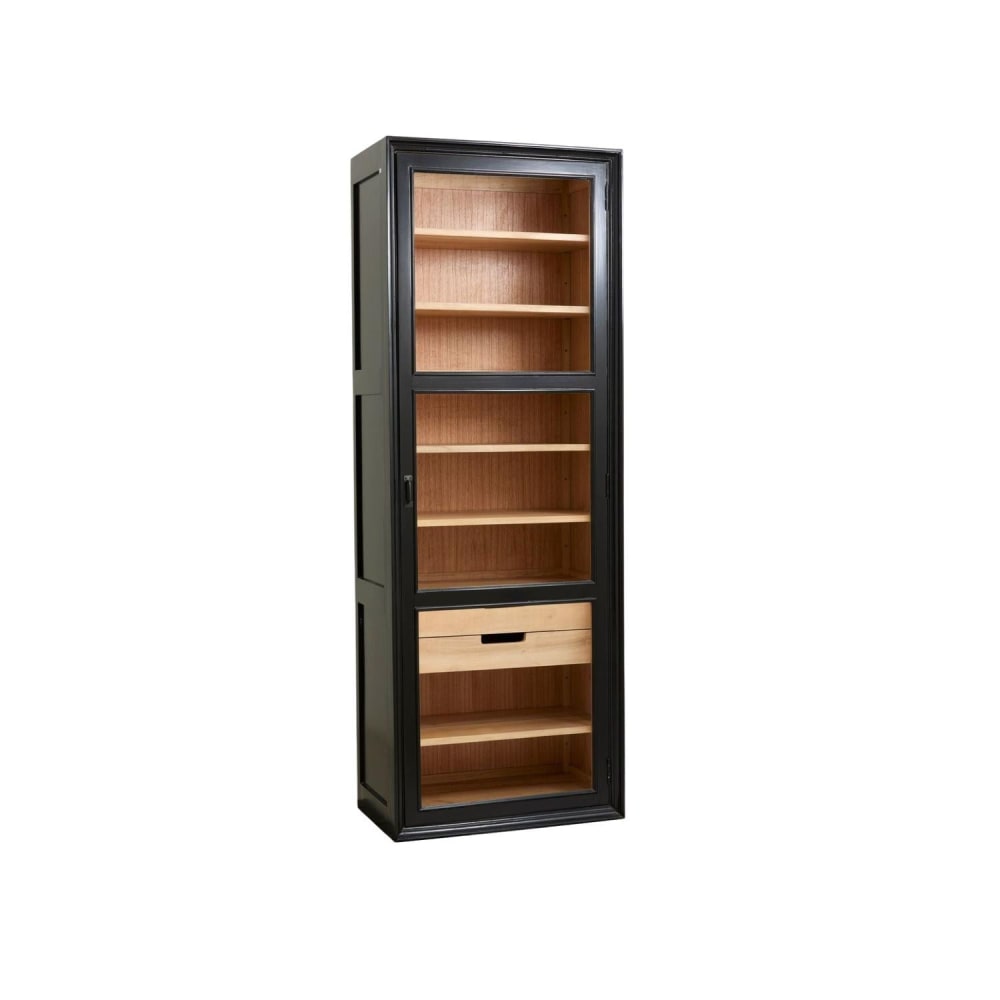 Nordal Vitrinenschrank 210cm aus Gmelina Holz mit 1 Tür, Schwarz Schwarz Holz