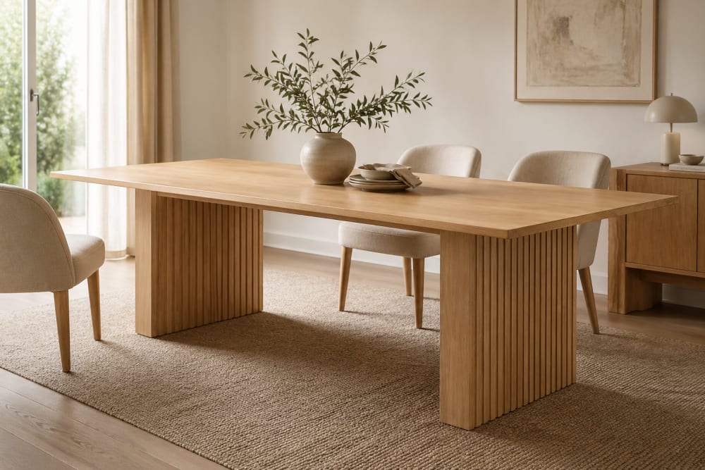 Esstisch Humle ausziehbar 200-300cm aus Gummibaumholz, Hellbraun
