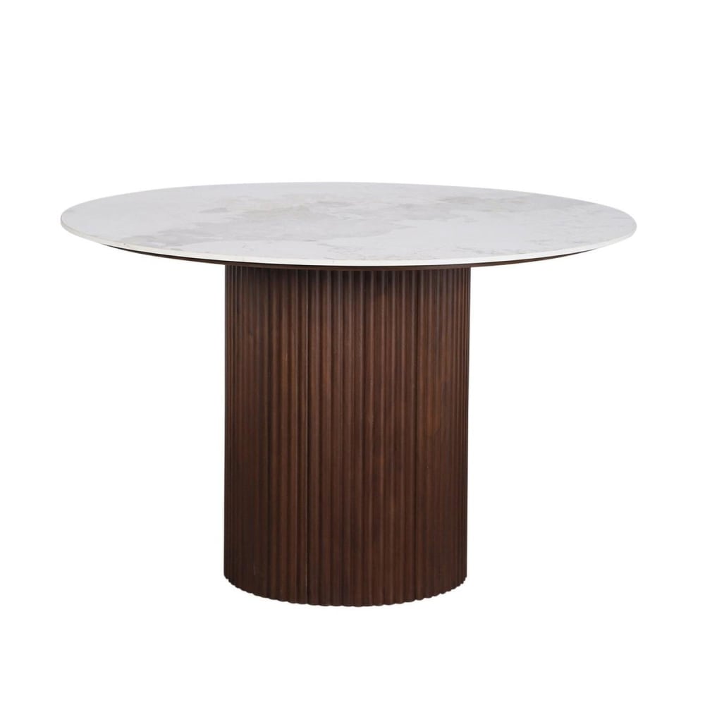 Pole to Pole Esstisch Urban Chique Ø120cm mit Keramikplatte in Marmoroptik, Braun Braun Spanplatte