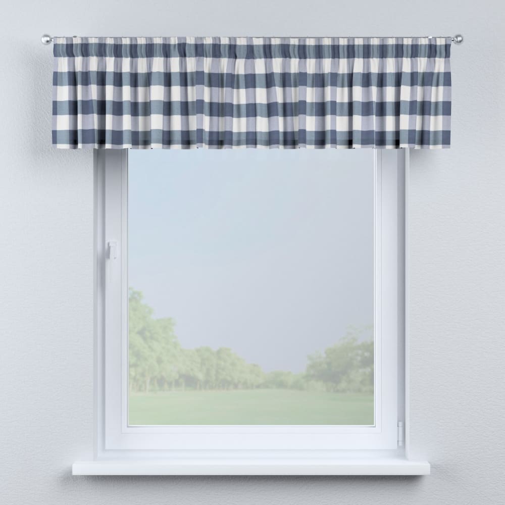 Dekoria Kurzgardine mit Kräuselband, Karos, blau-weiss, 130x40 cm - Stoff