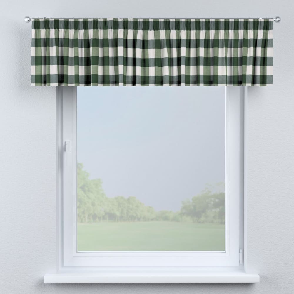 Dekoria Kurzgardine mit Kräuselband, Karos, grün-weiss, 130x40 cm - Stoff