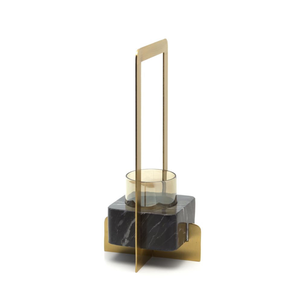 Bazar Bizar Kerzenhalter aus messing und glas in gold und schwarz, 18x18x38cm Mehrfarbig Metall