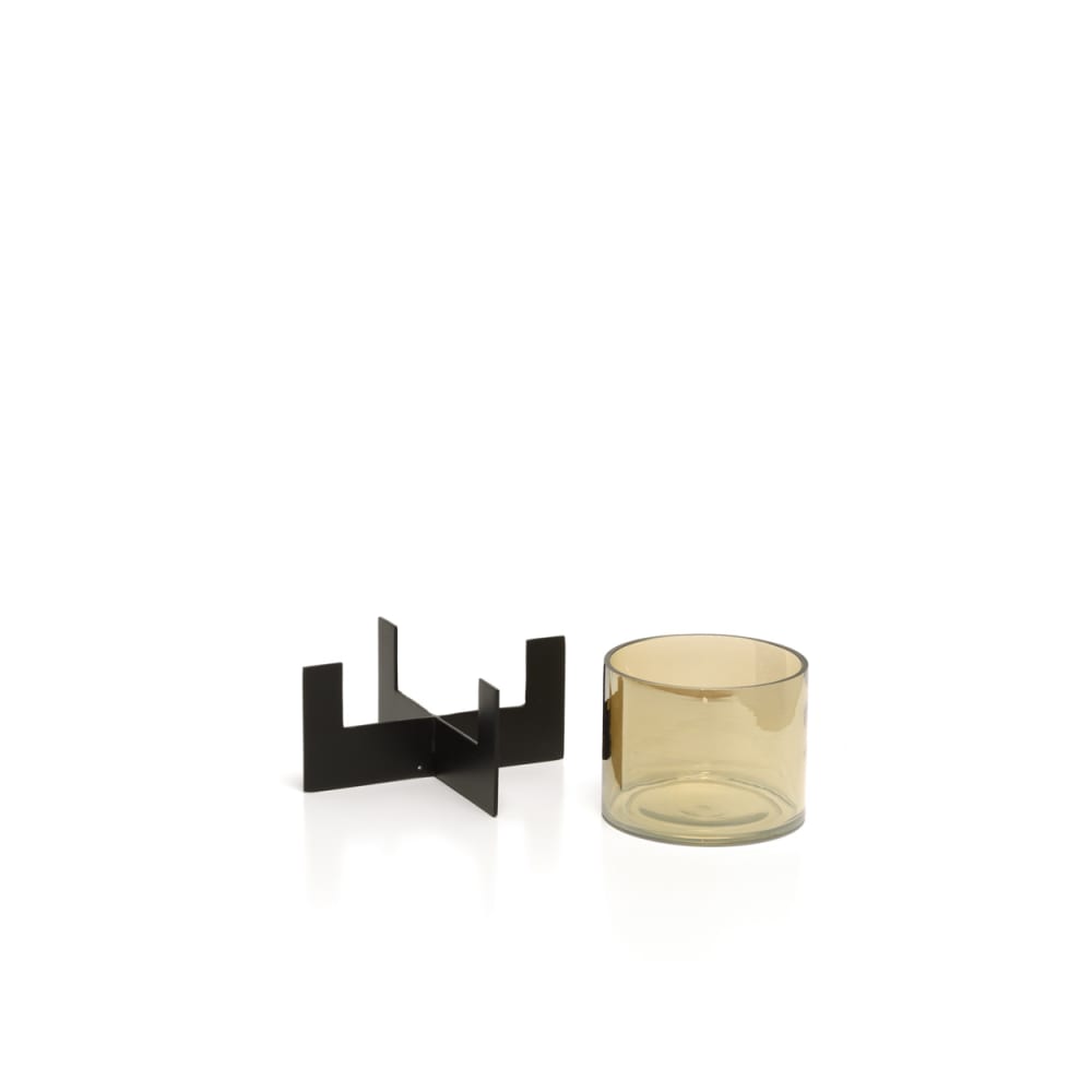 Kerzenhalter aus messing und glas in schwarz, 13x13x10cm -