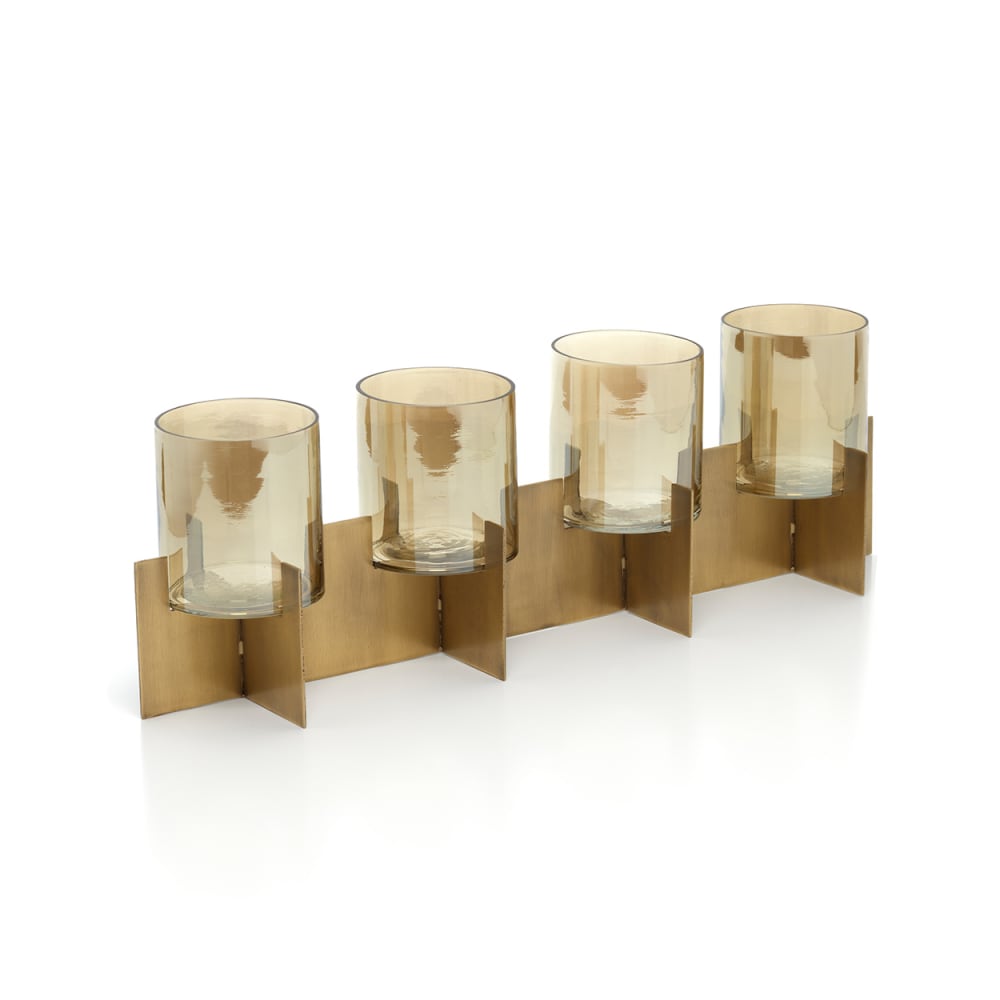 Bazar Bizar Kerzenhalter aus messing und glas in gold, 53x13x16,5cm - Metall