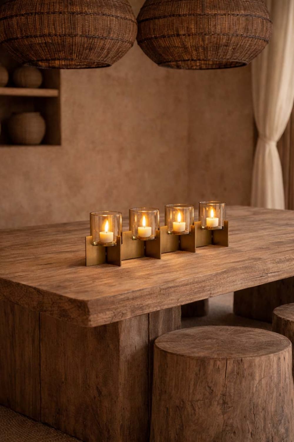 Kerzenhalter aus messing und glas in gold, 53x13x16,5cm - Maisons