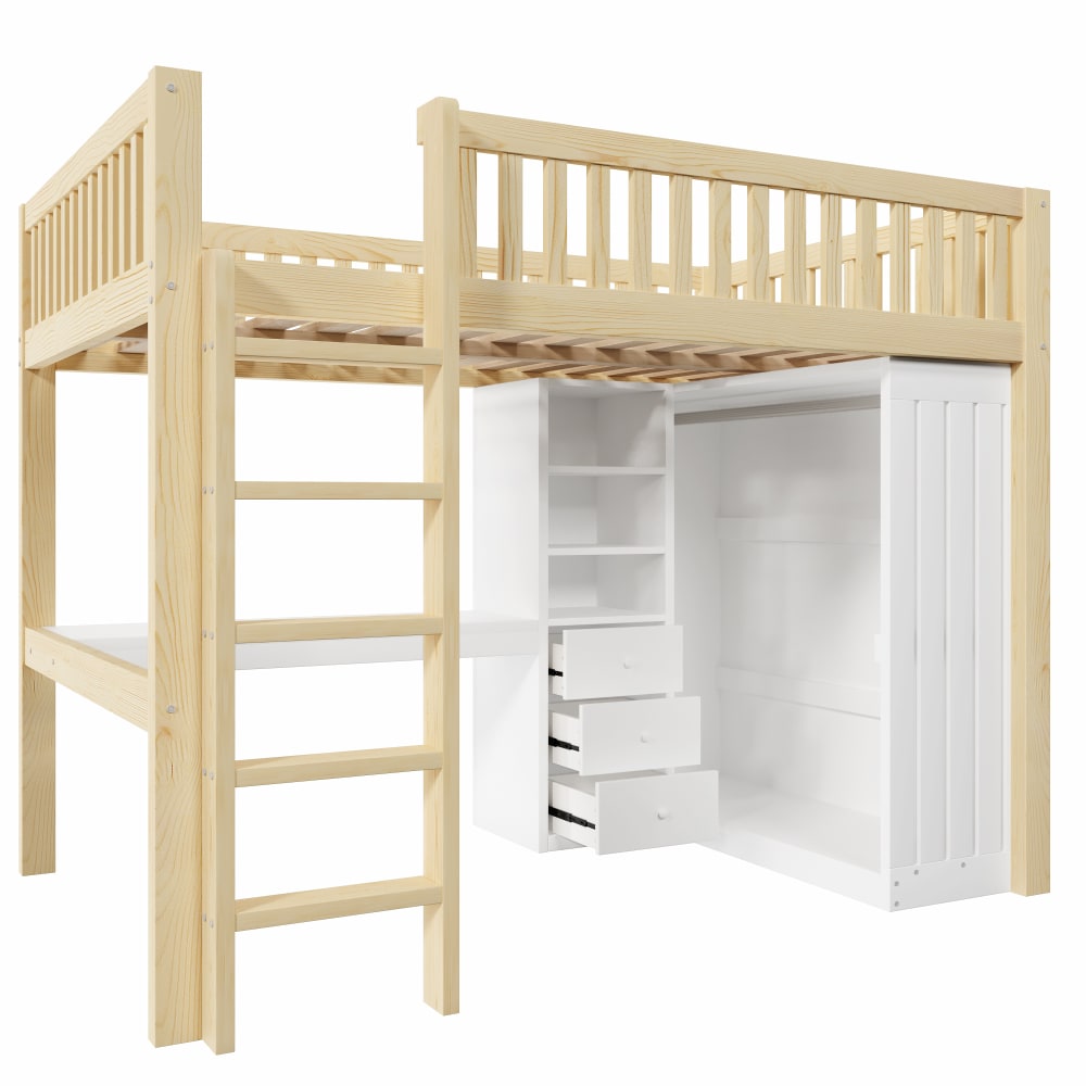 Lit mezzanine en pin - armoire
