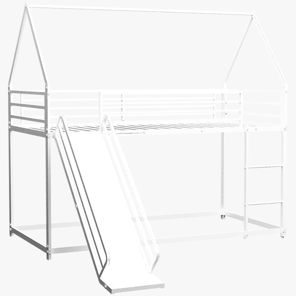 OKWISH Etagenbett aus Eisen mit Rutsche und Leiter 90x200 cm, weiß Stahl Baby