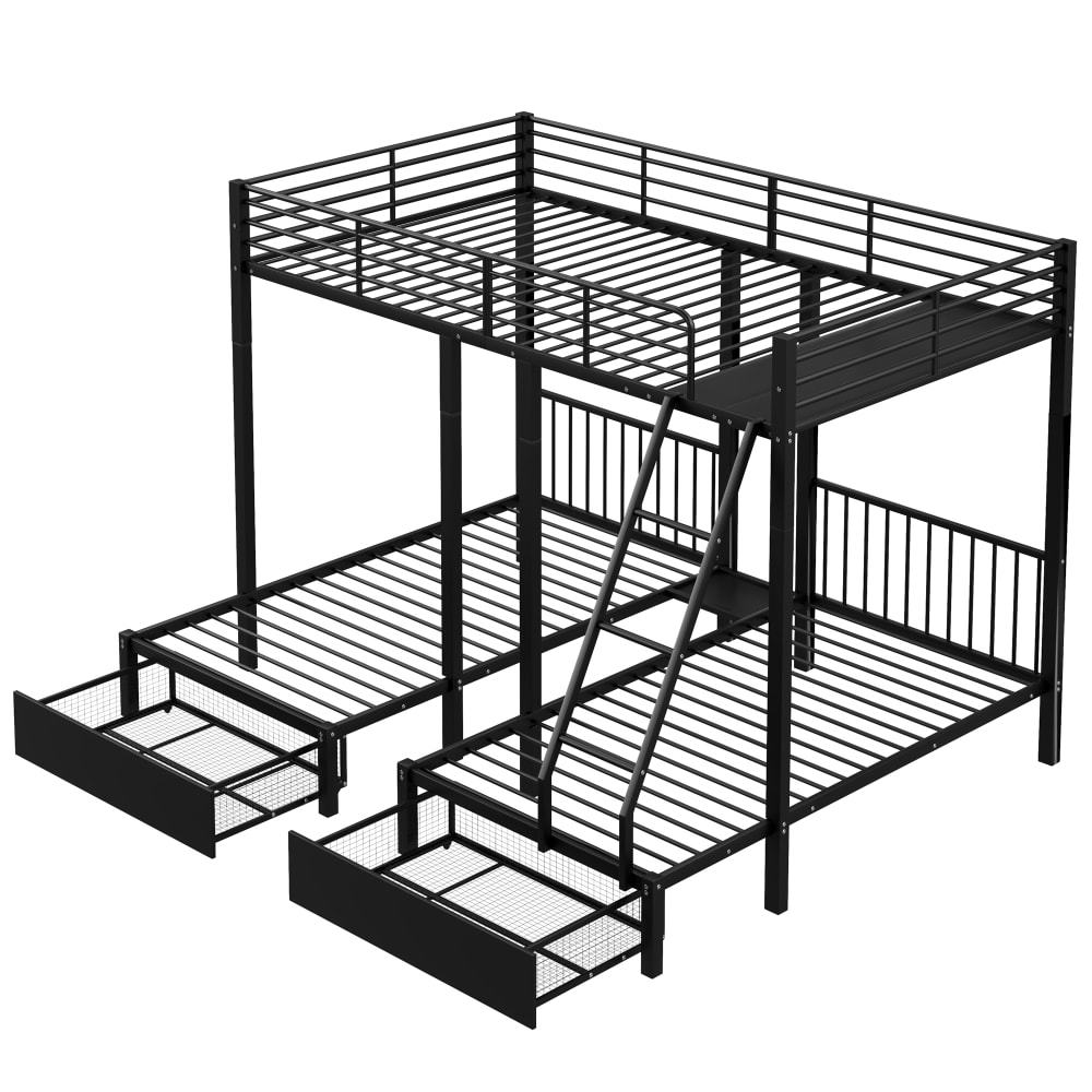 Etagenbett aus Metall mit Schubladen 90/140x200 cm, schwarz -