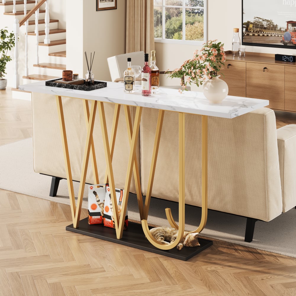 Console blanche avec plateau effet marbre 120 x 29,5 x 80 cm Console blanche avec plateau effet marbre 120 x 29,5 x 80 cm