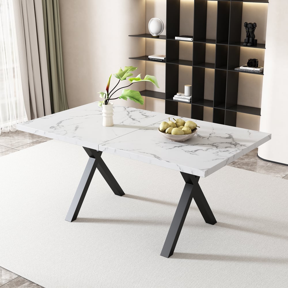 Esstisch aus MDF mit Kreuzgestell 140x80x76 cm, weiß - Maisons Du