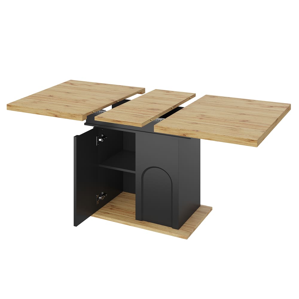 OKWISH Esstisch aus MDF ausziehbar mit Stauraum 110/140x80x76 cm, schwarz - Spanplatte