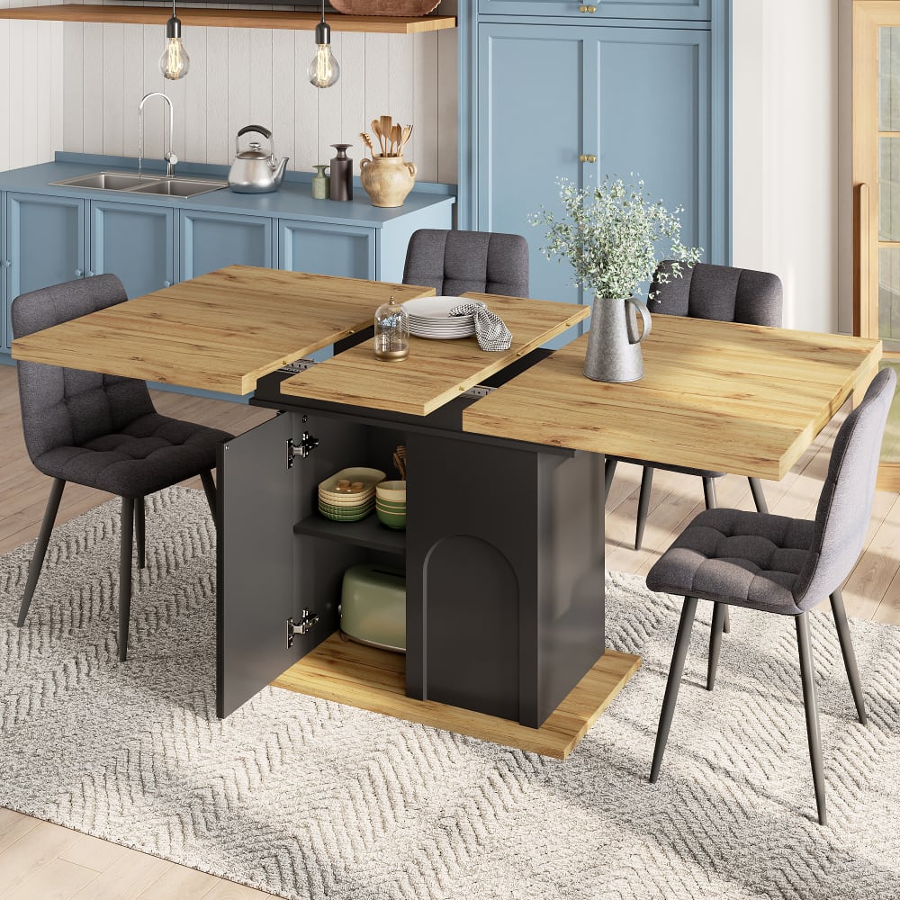 Esstisch aus MDF ausziehbar mit Stauraum 110/140x80x76 cm,