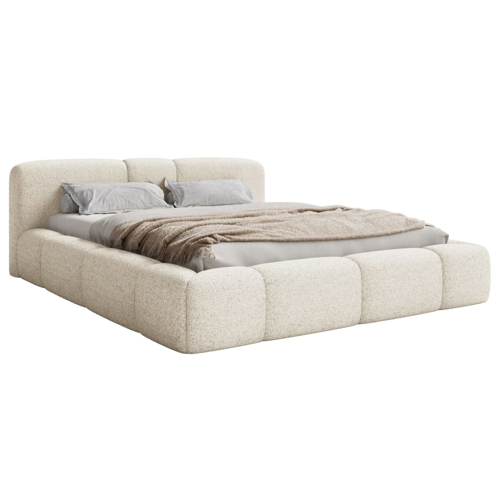 Lit rembourré 160x200, peluche beige clair Lit rembourré 160x200, peluche beige clair