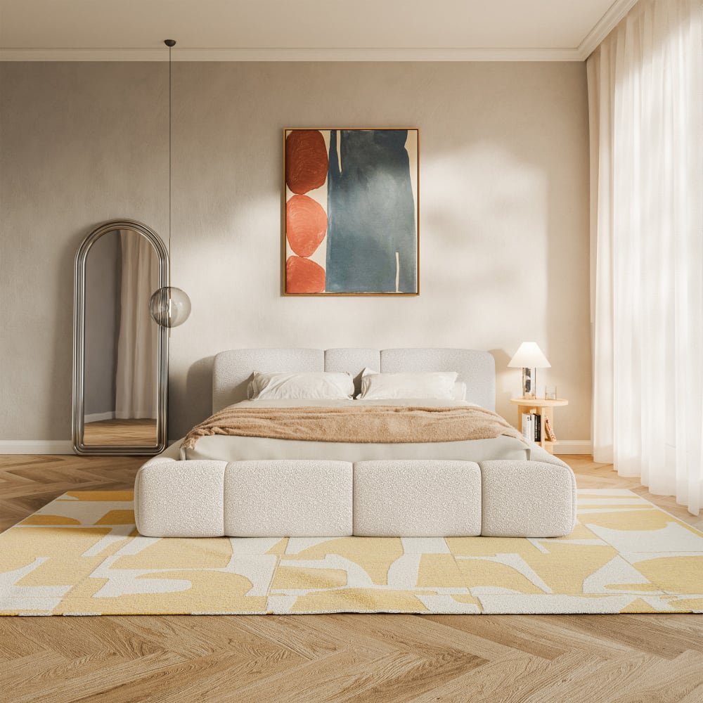 Lit rembourré 200x200, velours beige clair