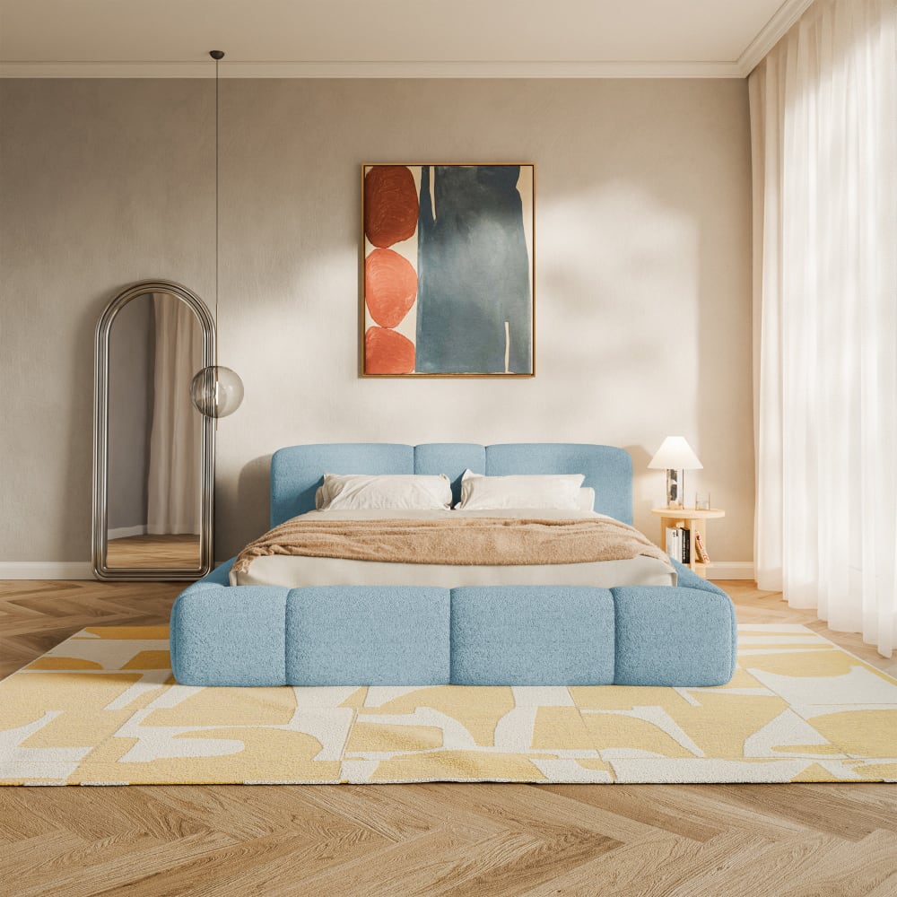 Lit rembourré 160x200, peluche bleu