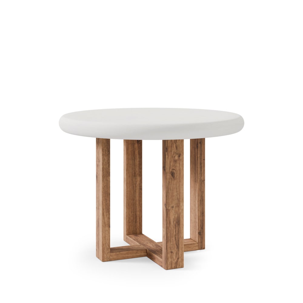 Koketto Home Runder Tisch mit weißer Zementplatte (100 cm) und Beinen aus Eiche - Beton