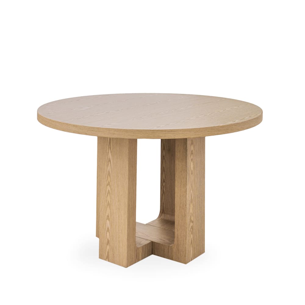 KOKETTO HOME Runder Esstisch aus Eiche mit einem Durchmesser von 120 cm, gefertigt aus natürlichem Eichenholz. Beige