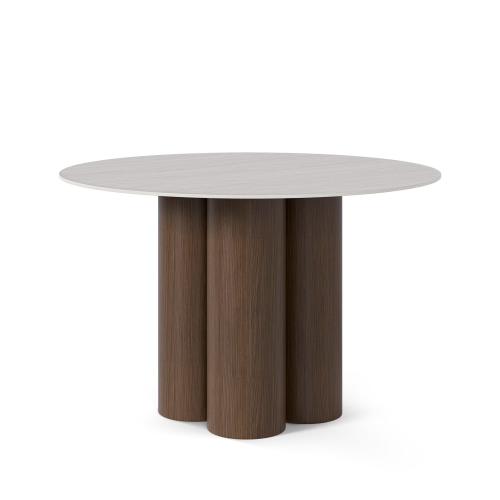 Koketto Home Runder Tisch mit 120 Platte in Beige und Gestell aus Nussbaumholz Braun Porzellan