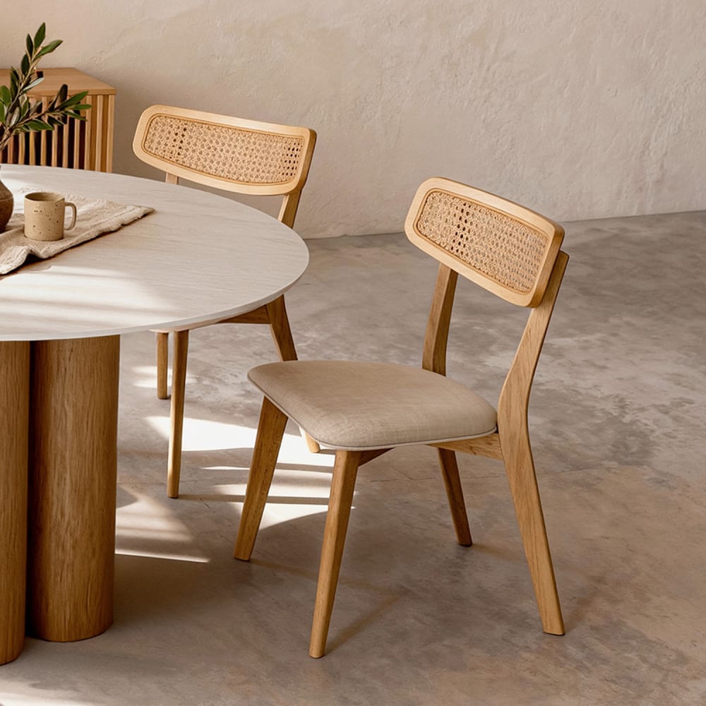 Esszimmerstuhl aus Eiche und Beige mit Gitterrückenlehne -