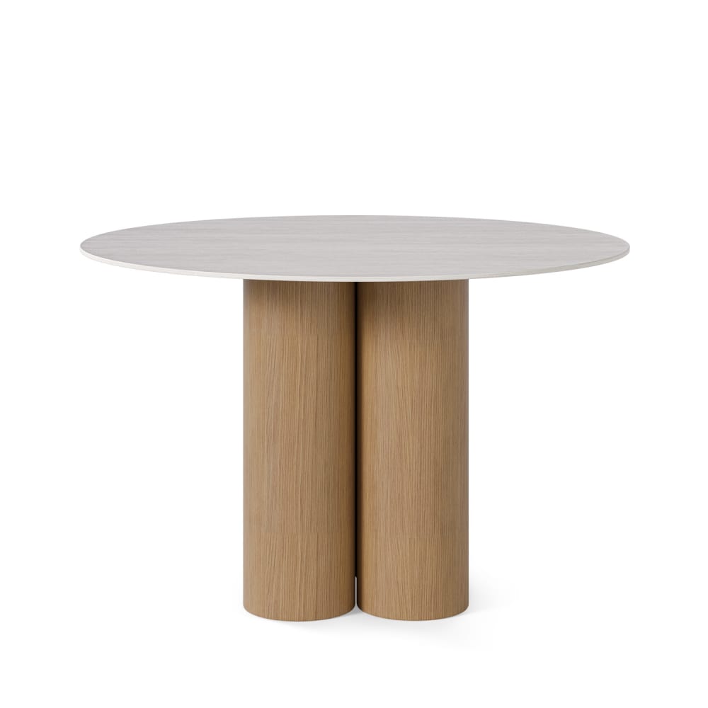 Runder Tisch mit 120 cm großer Platte in Beige und Gestell aus