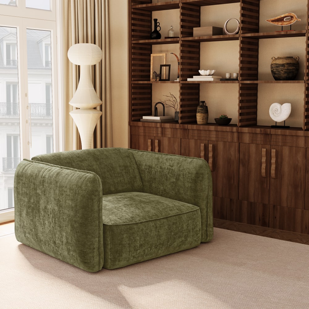 Fauteuil en velours gaufré vert vintage