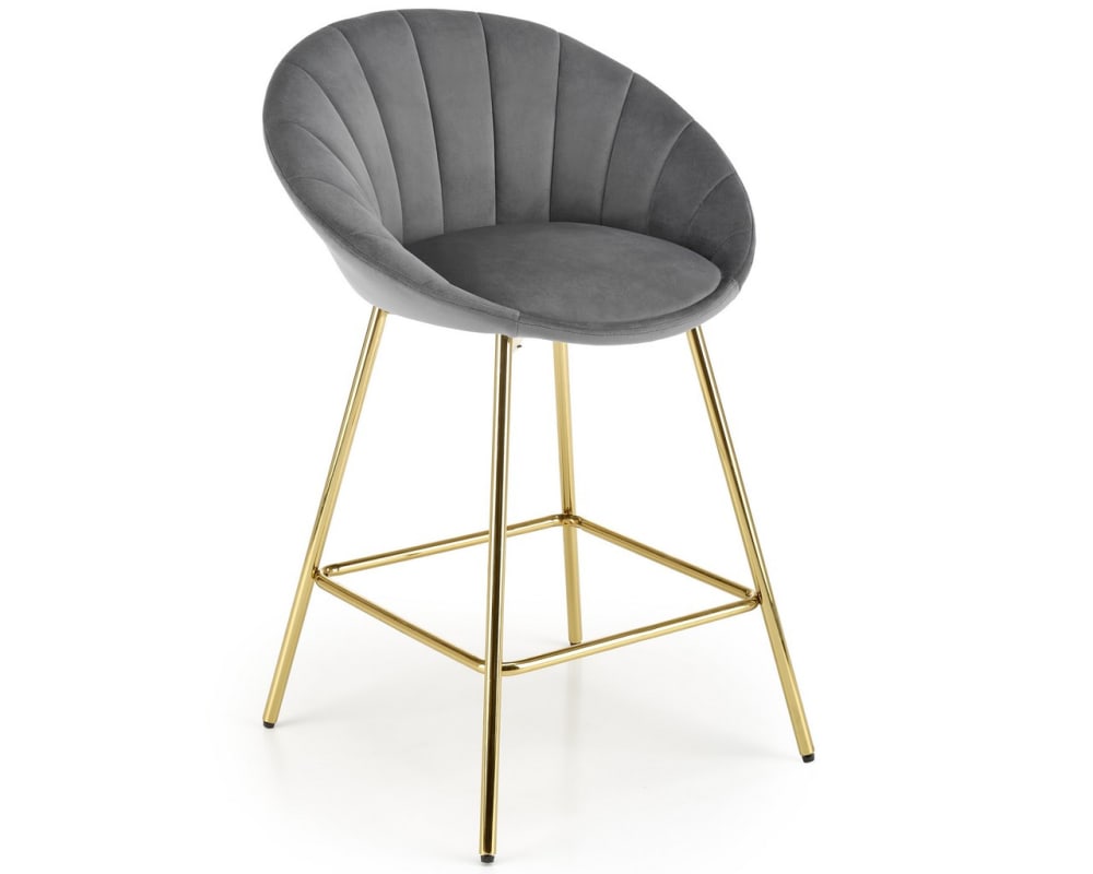 chaise de bar en velours - gris