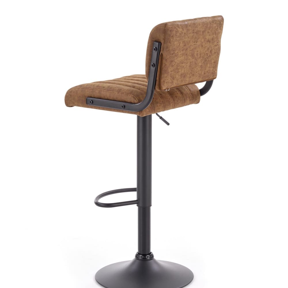 Tabouret de bar en cuir marron avec pied en acier noir