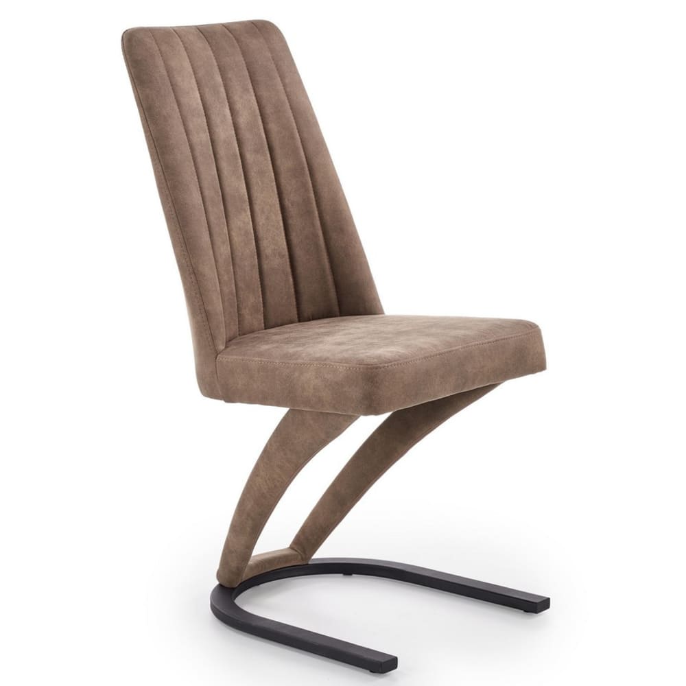 Chaise design en cuir marron avec piètement en acier noir Chaise design en cuir marron avec piètement en acier noir