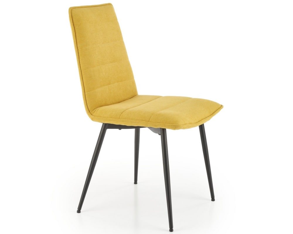 Chaise design en tissu de polyester jaune moutarde Chaise design en tissu de polyester jaune moutarde
