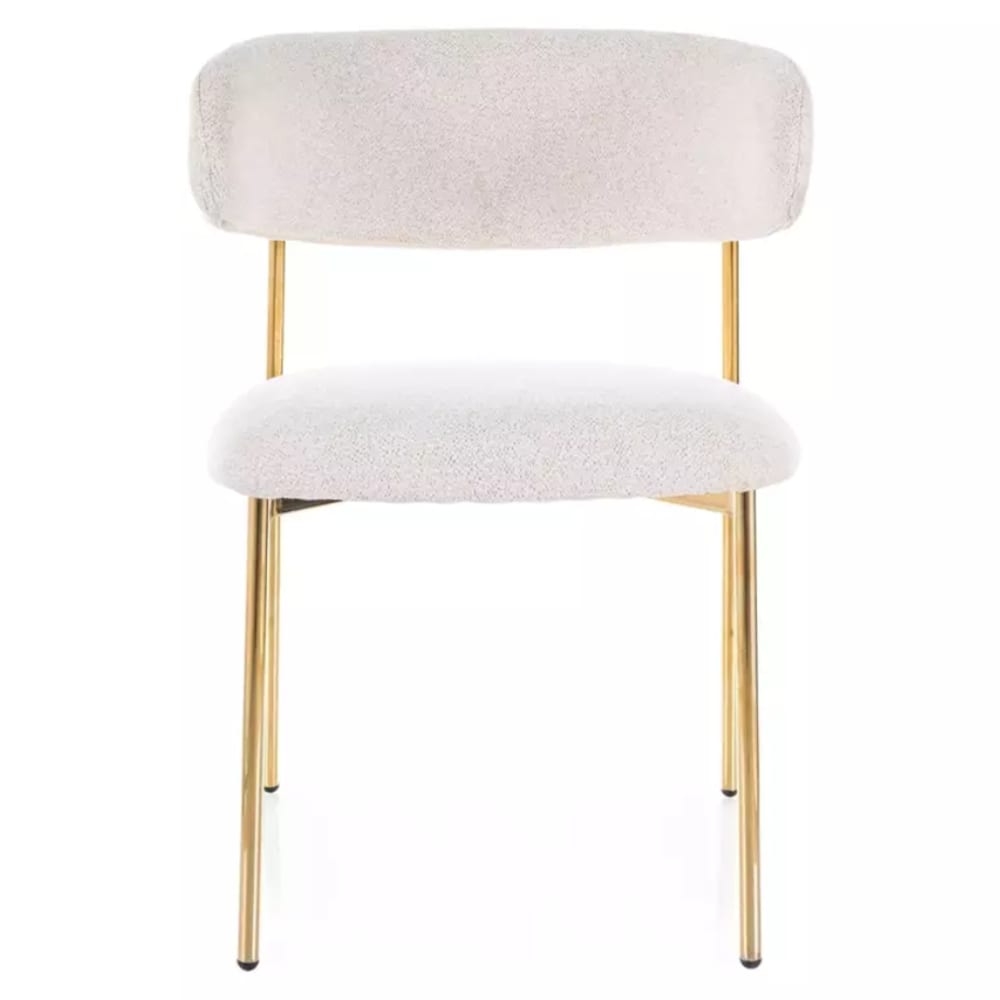 Stuhl beige Stoff, goldene Beine, Metall, elegantes Design -