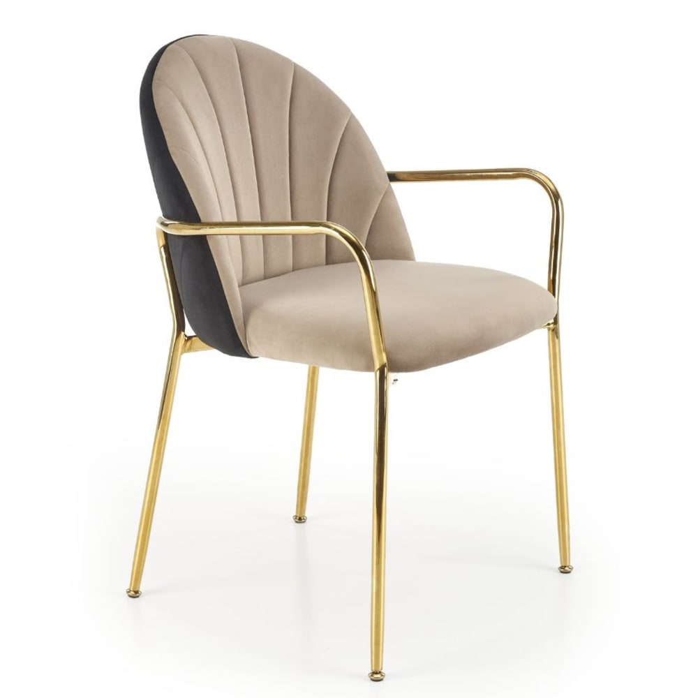 MSO Stuhl mit goldfarbener Metallstruktur im zweifarbigen Design style landhaus Beige Öko-Tex Zertifikat Samt