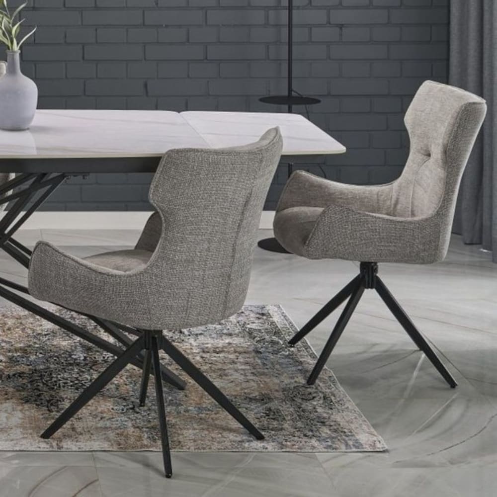 Designerstuhl aus grauem Stoff – 4-Stern-Metallbeine - Maisons Du