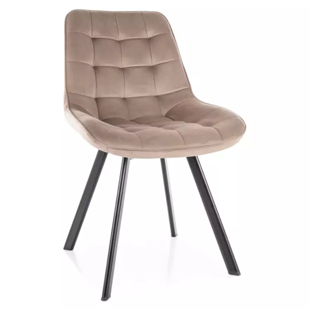 Chaise velours de polyester beige structure acier noir mat Chaise velours de polyester beige structure acier noir mat