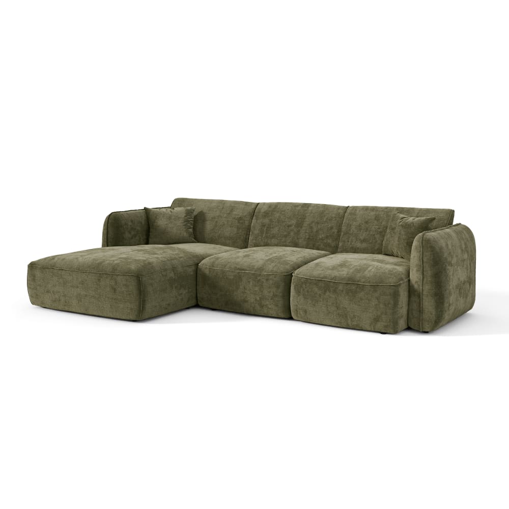 Canapé d'angle gauche 4 places en velours gaufré vert vintage