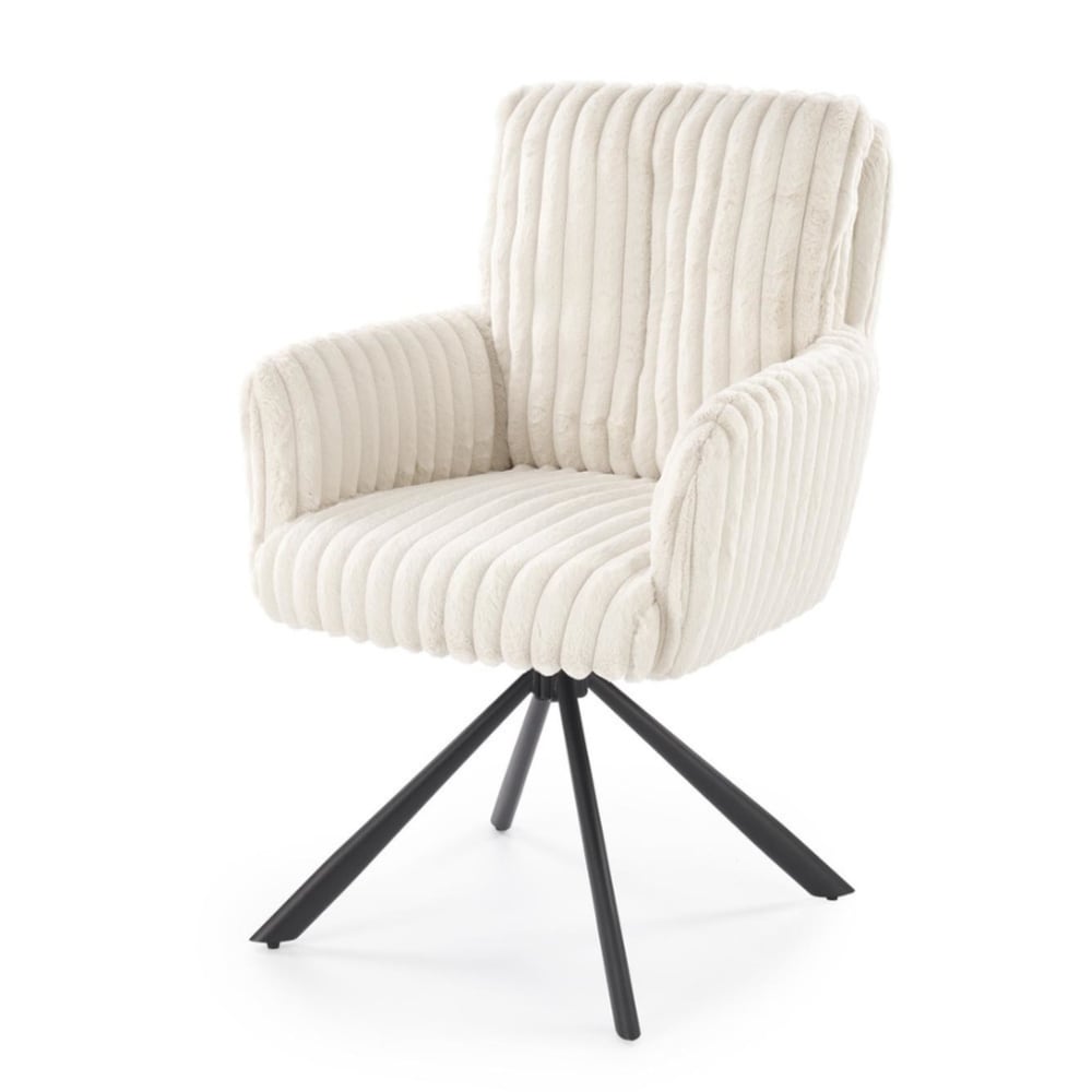 MSO Beigefarbener Drehstuhl aus geripptem Stoff mit Metallbeinen style modern Beige Samt