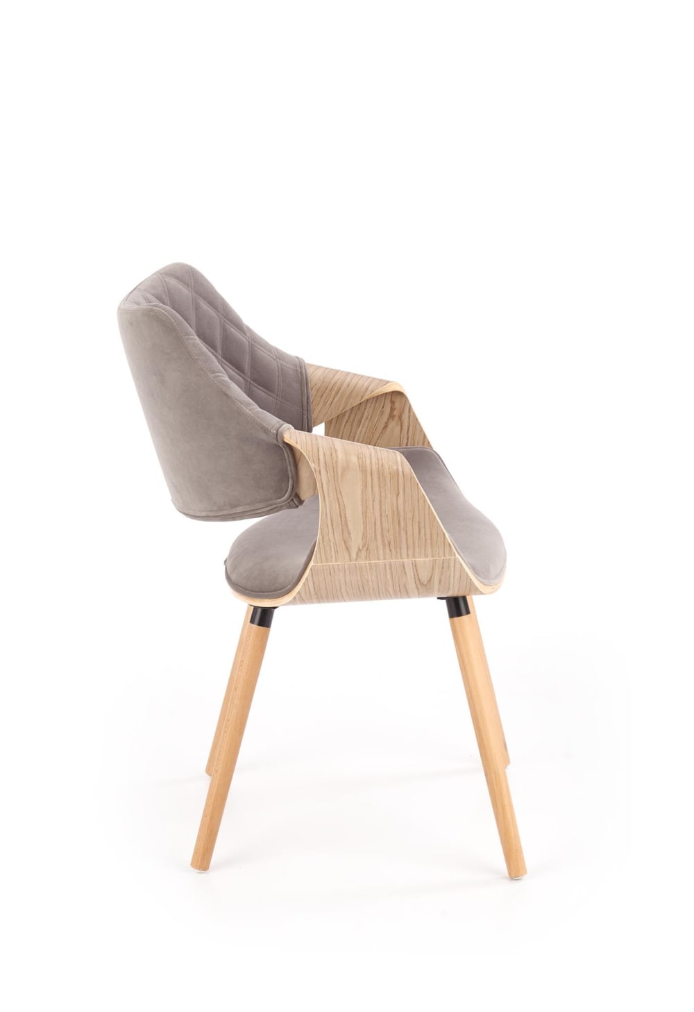 Chaise design rétro en velours gris aspect chêne clair