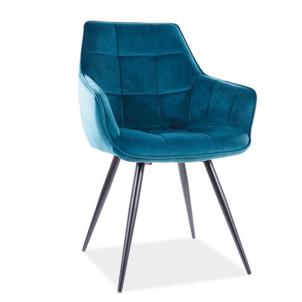 Chaise design acier noir et velours de polyester turquoise Chaise design acier noir et velours de polyester turquoise