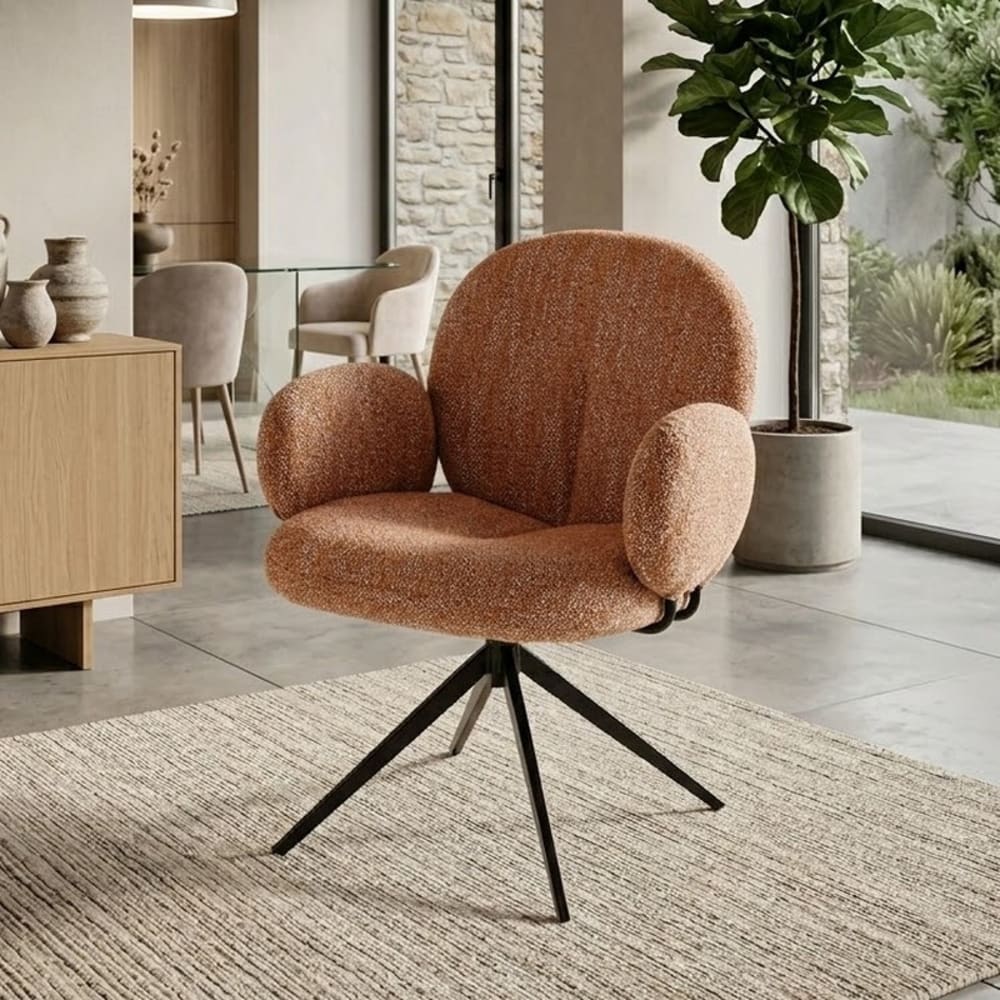 Chaise pivotante en tissu de polyesters cannelle avec accoudoirs