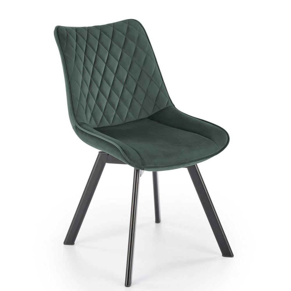 Chaise design acier noir et velours de polyester vert Chaise design acier noir et velours de polyester vert