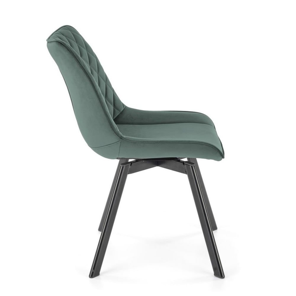 Chaise design acier noir et velours de polyester vert